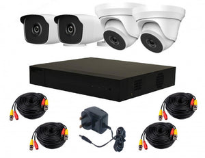 4 Camera HiLook by Hikvision Complete Kit: 2 x Dome, 2 x Bullet, DVR, Cables