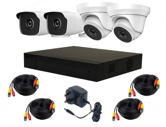 4 Camera HiLook by Hikvision Complete Kit: 2 x Dome, 2 x Bullet, DVR, Cables